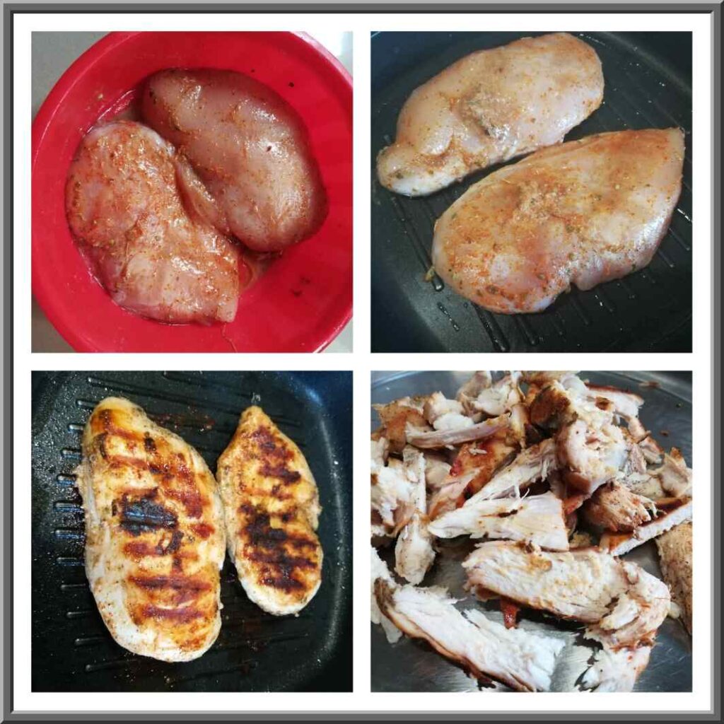 Marination and grilling of chicken breast