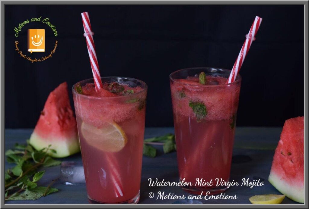 two glass watermelon mint virgin mojito served with two straws
