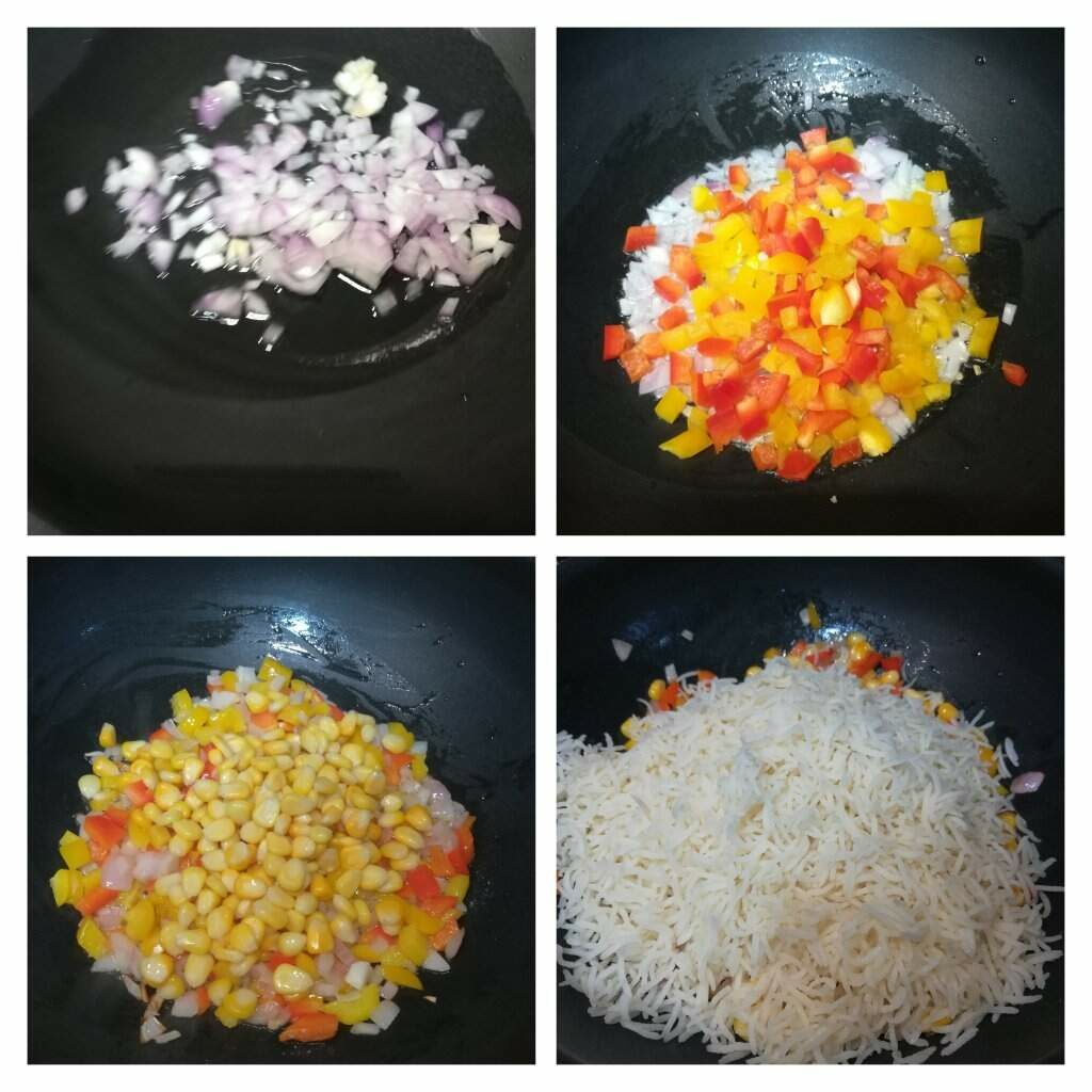 Corn fried rice step-by-step