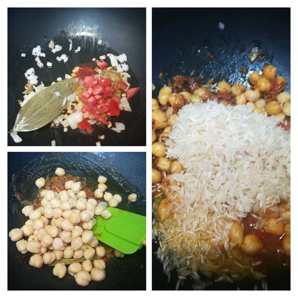 four steps of making chickpea rice