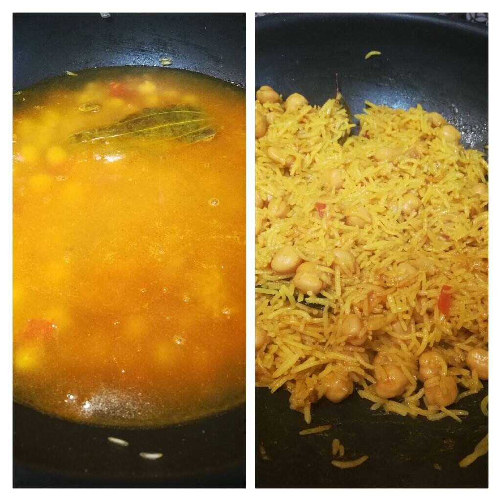 last two steps of making garbanzo beans rice