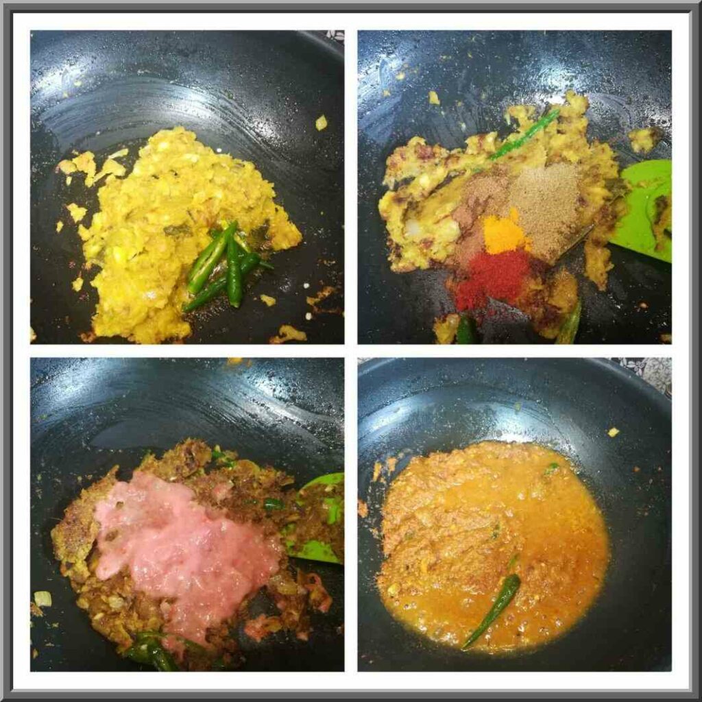 different steps of cooking fish kalia 