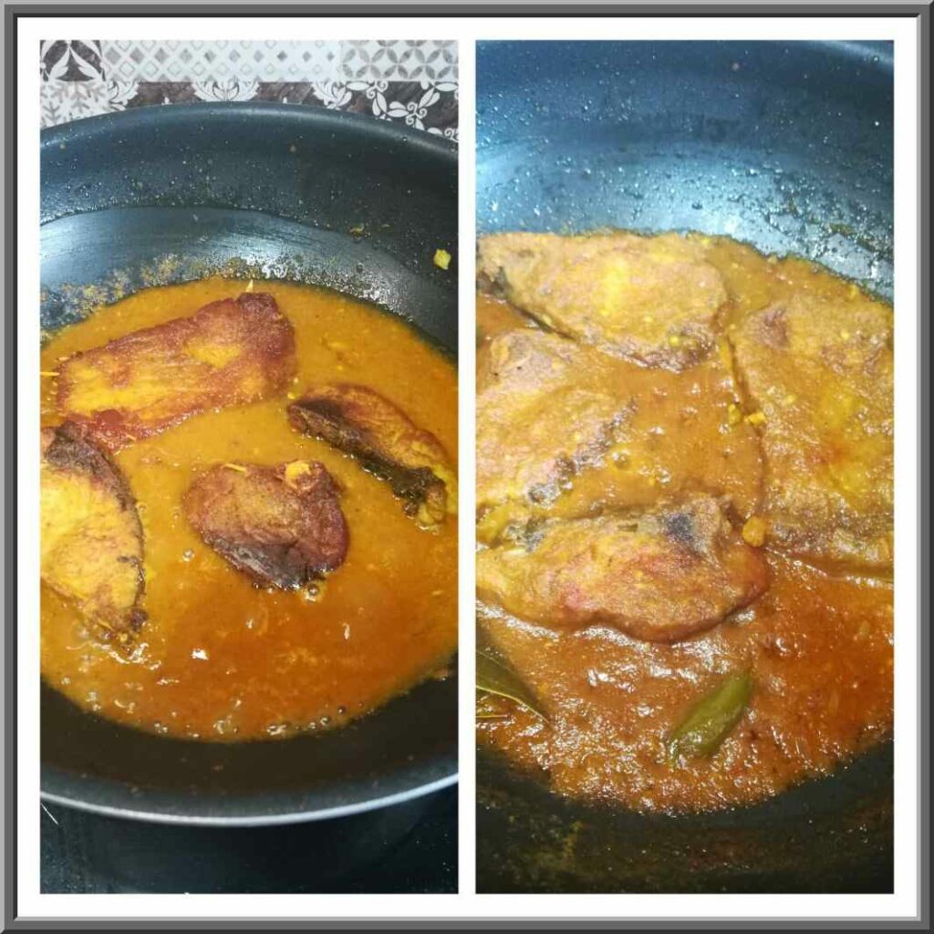 Boiling of fish in kalia masala