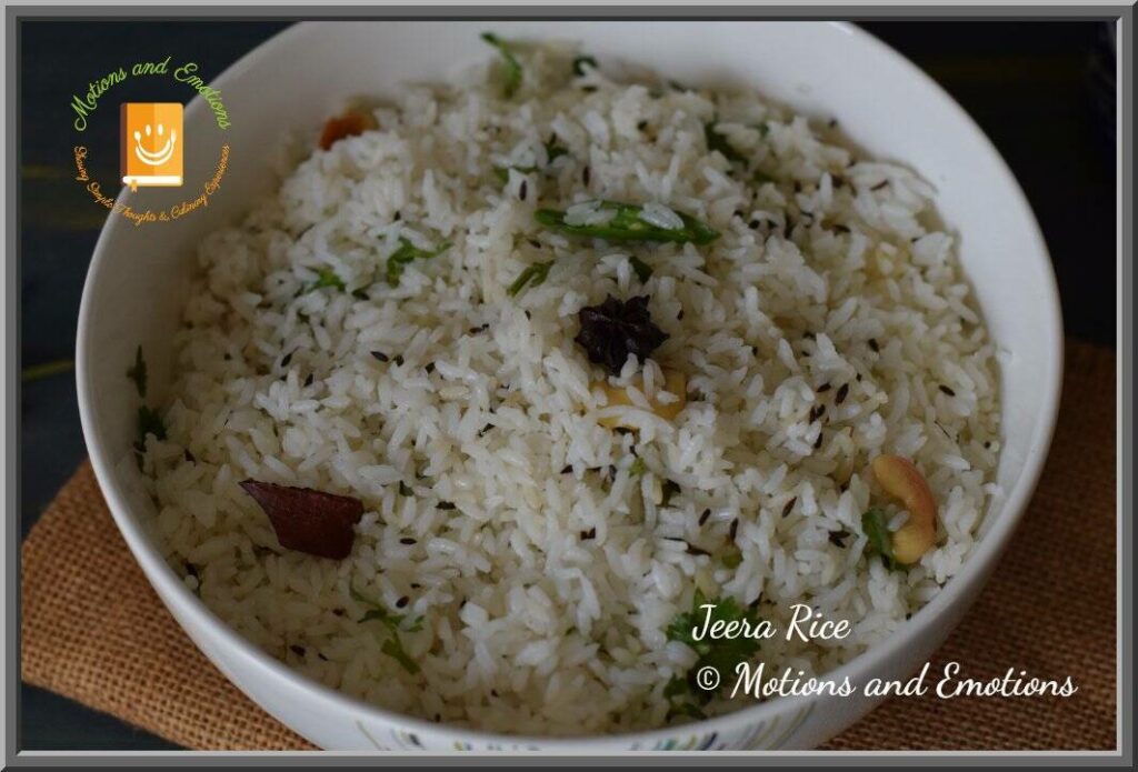 Jeera rice in a bowl close top view