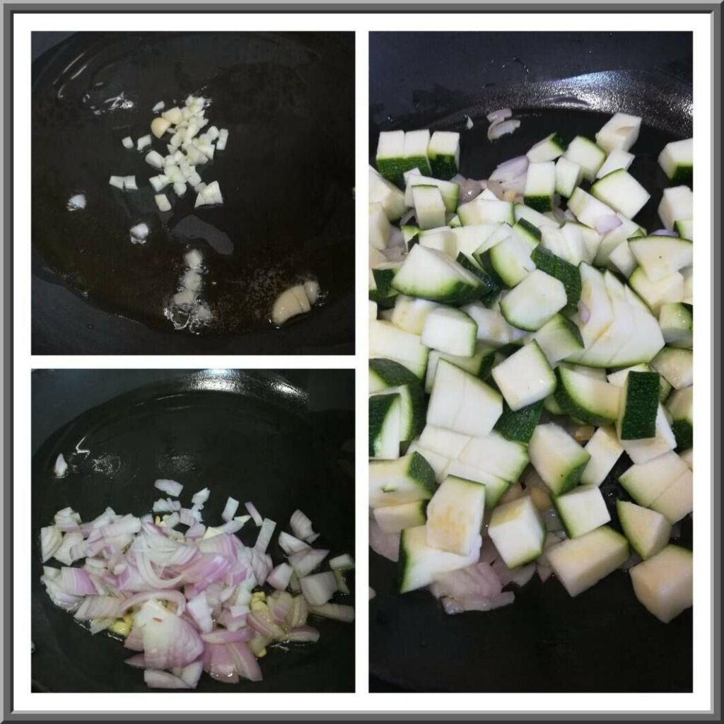 Stepwise stir frying of zucchini