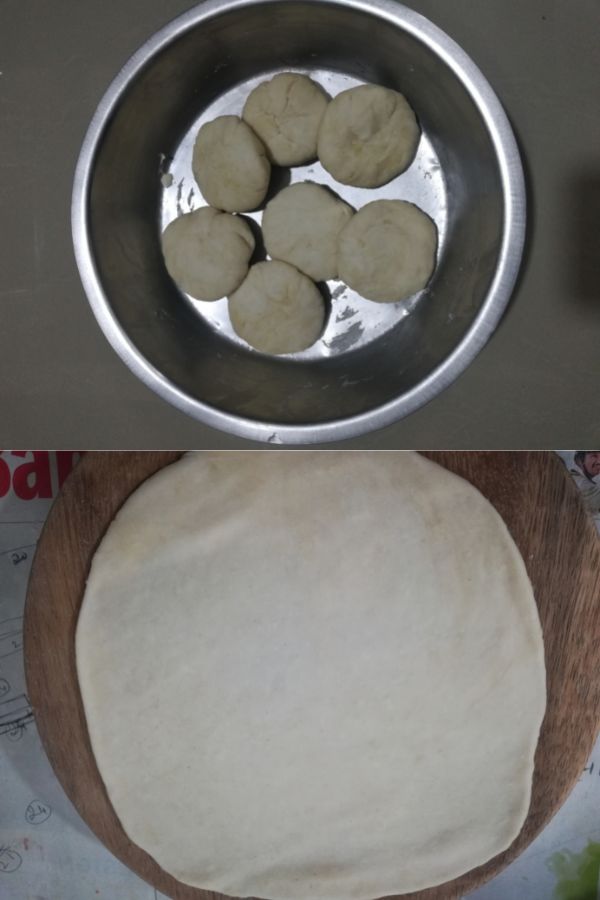 Dividing the dough into balls and roll into circle