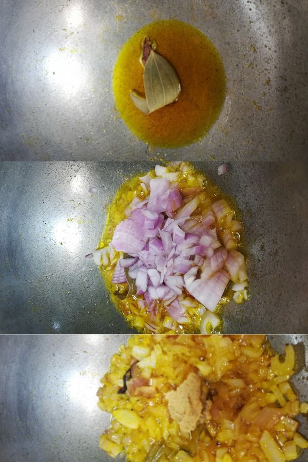 Frying onion and ginger in mustard oil