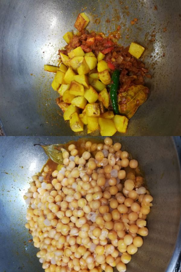 Addition of fried potato and boiled yellow peas