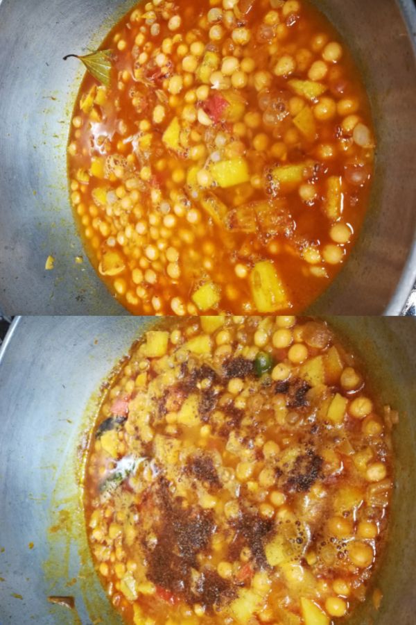 Making of dried yellow pea curry