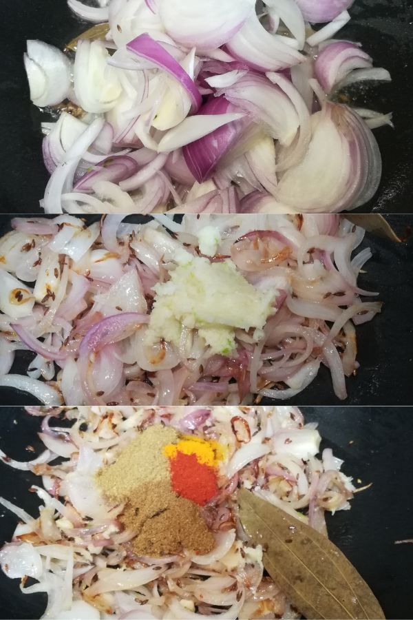 Frying onion and adding spices