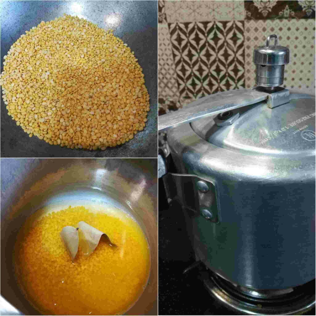 dry roasting and boiling dal in pressure cooker