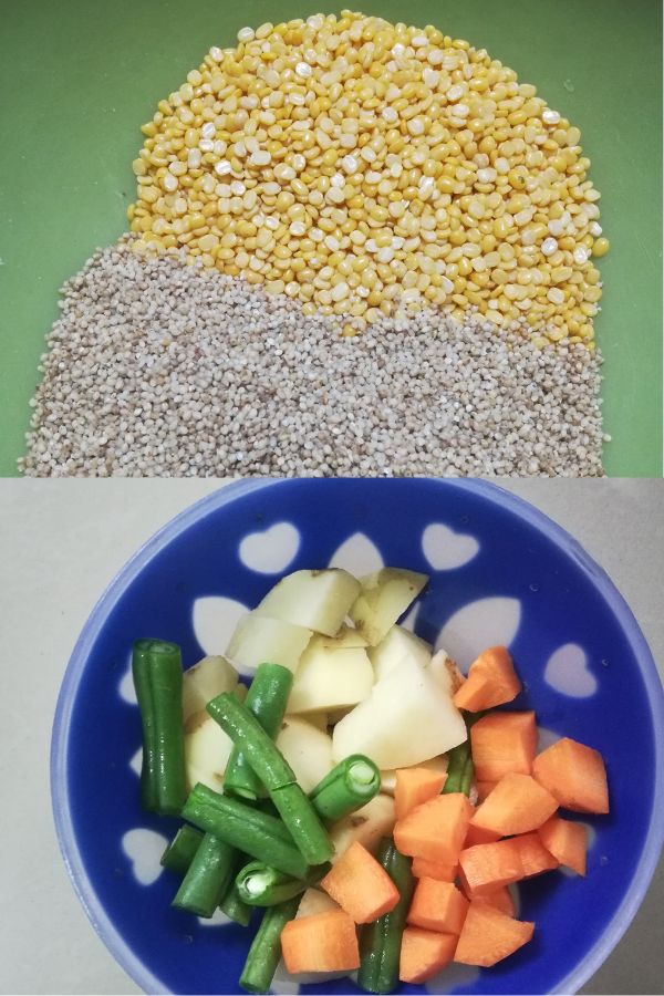 millet, moong dal and vegetables