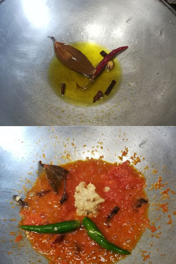 Cooking tomato paste with whole spices