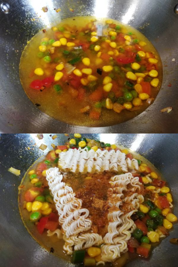 cooking Maggi with vegetables