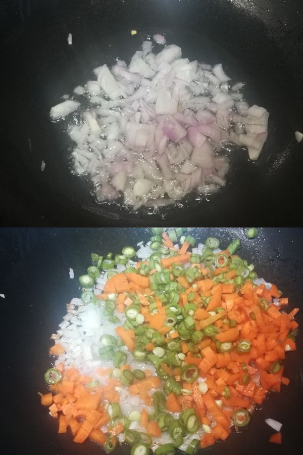 cooking of onion and vegetables