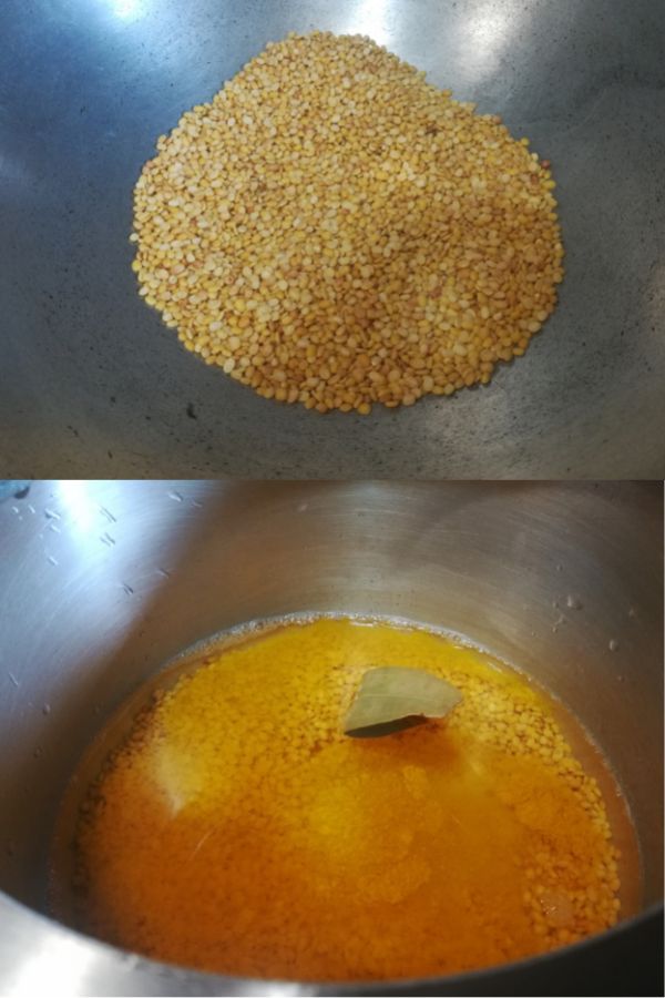 dry roasting moong dal and boiling it in pressure cooker