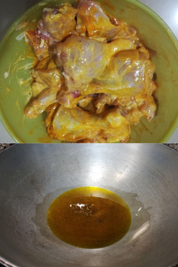 marinated chicken and heating oil