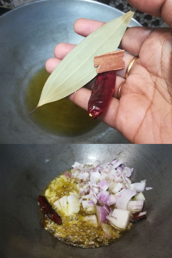 adding whole spices in oil and cooking onions