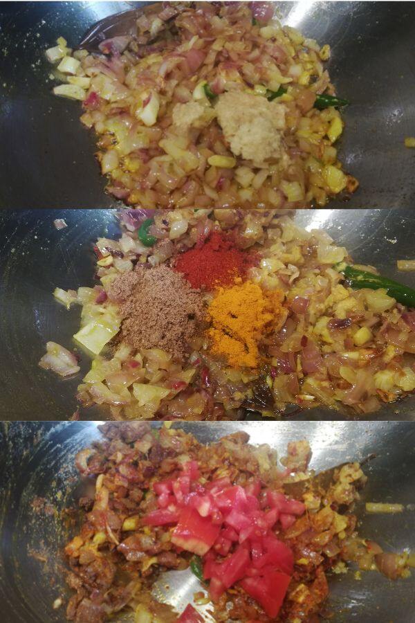 Cooking onion, tomato and spices
