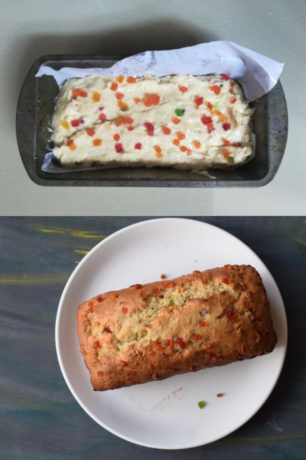 before and after baking of banana bread