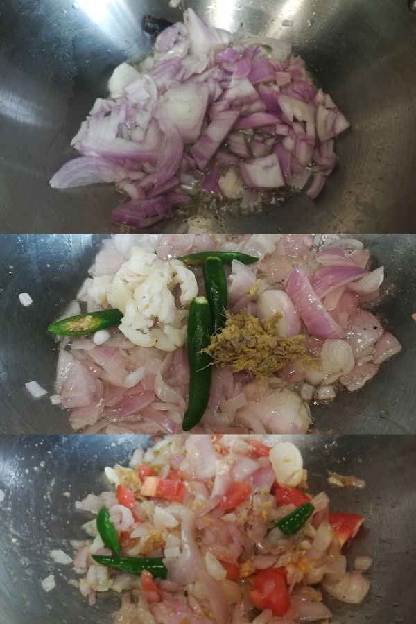 Cooking onion-tomato based gravy with ginger and garlic
