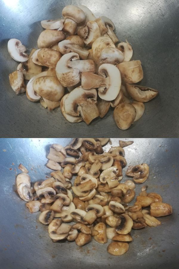 Sliced mushrooms are frying