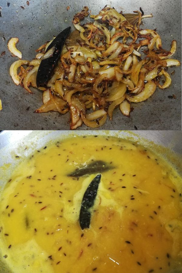 browned onion and add the boiled dal