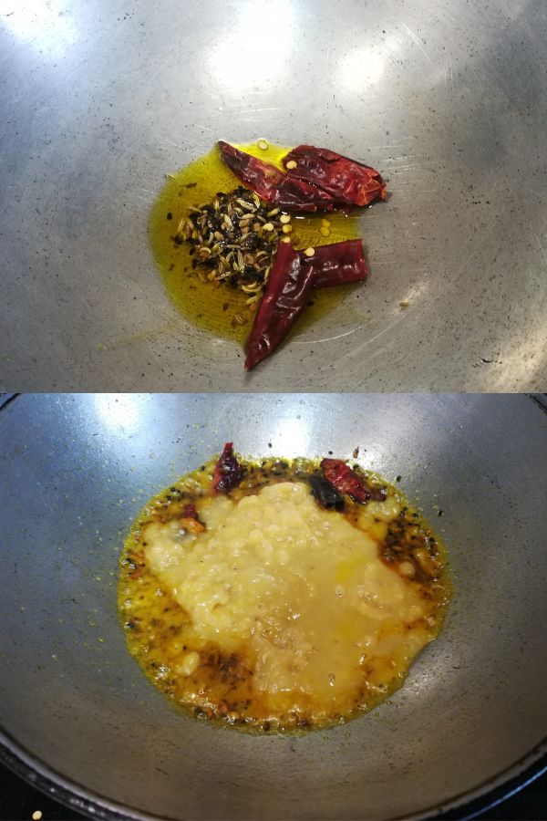 Tadka in mustard oil and cooking red lentil
