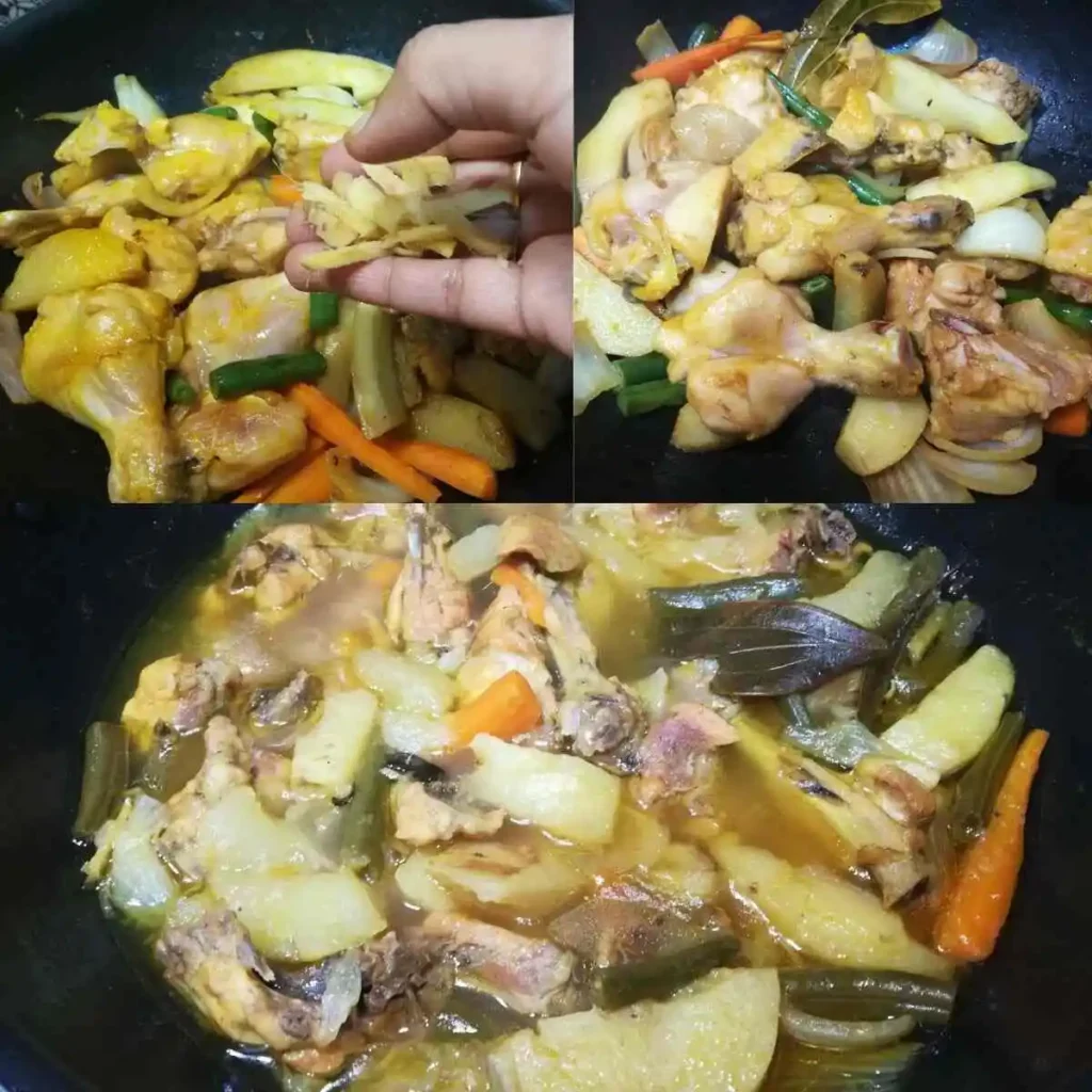 stepwise cooking of chicken stew