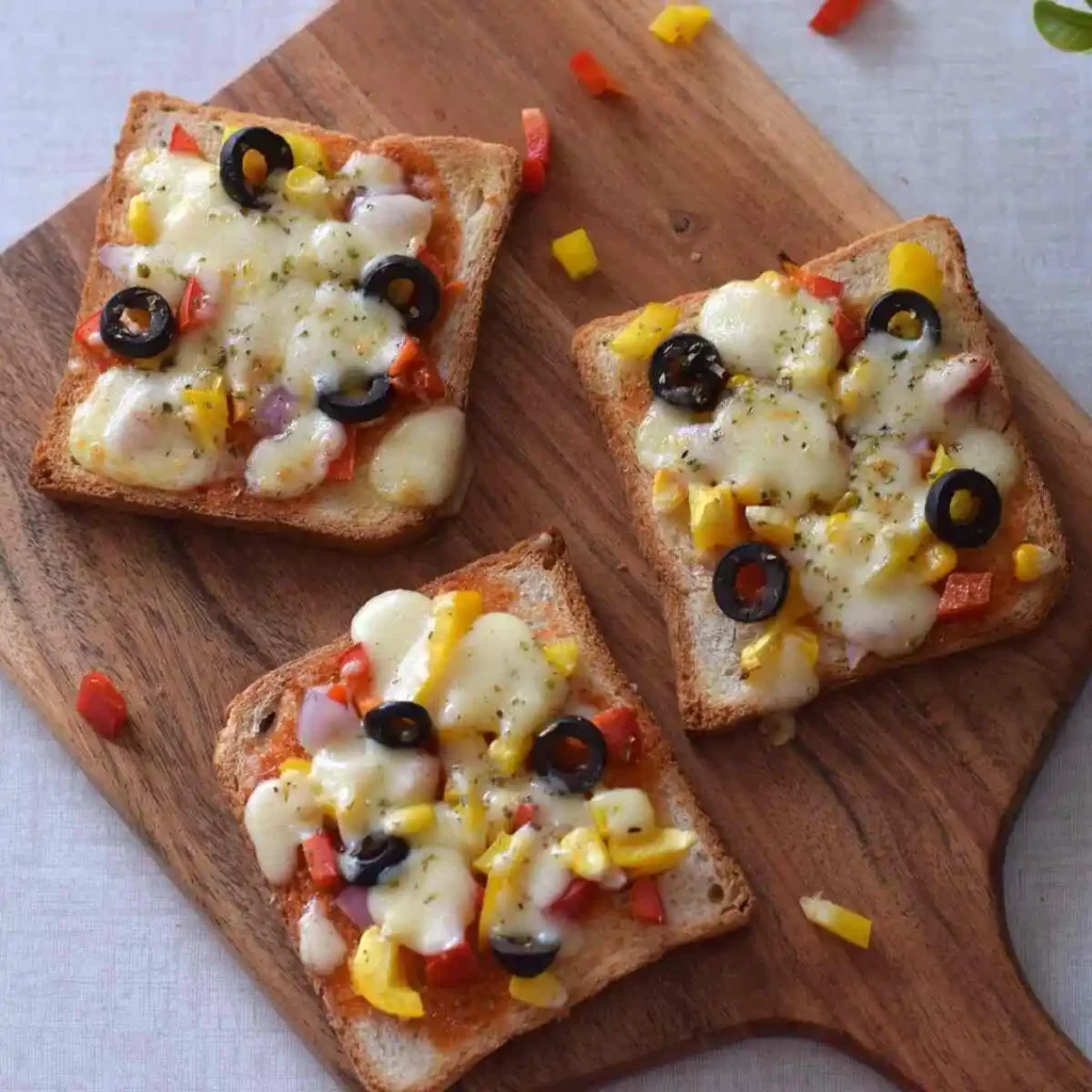 top view of bread pizza on wooden board