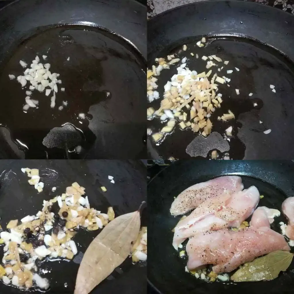 sauteing garlic ginger along with chicken breasts