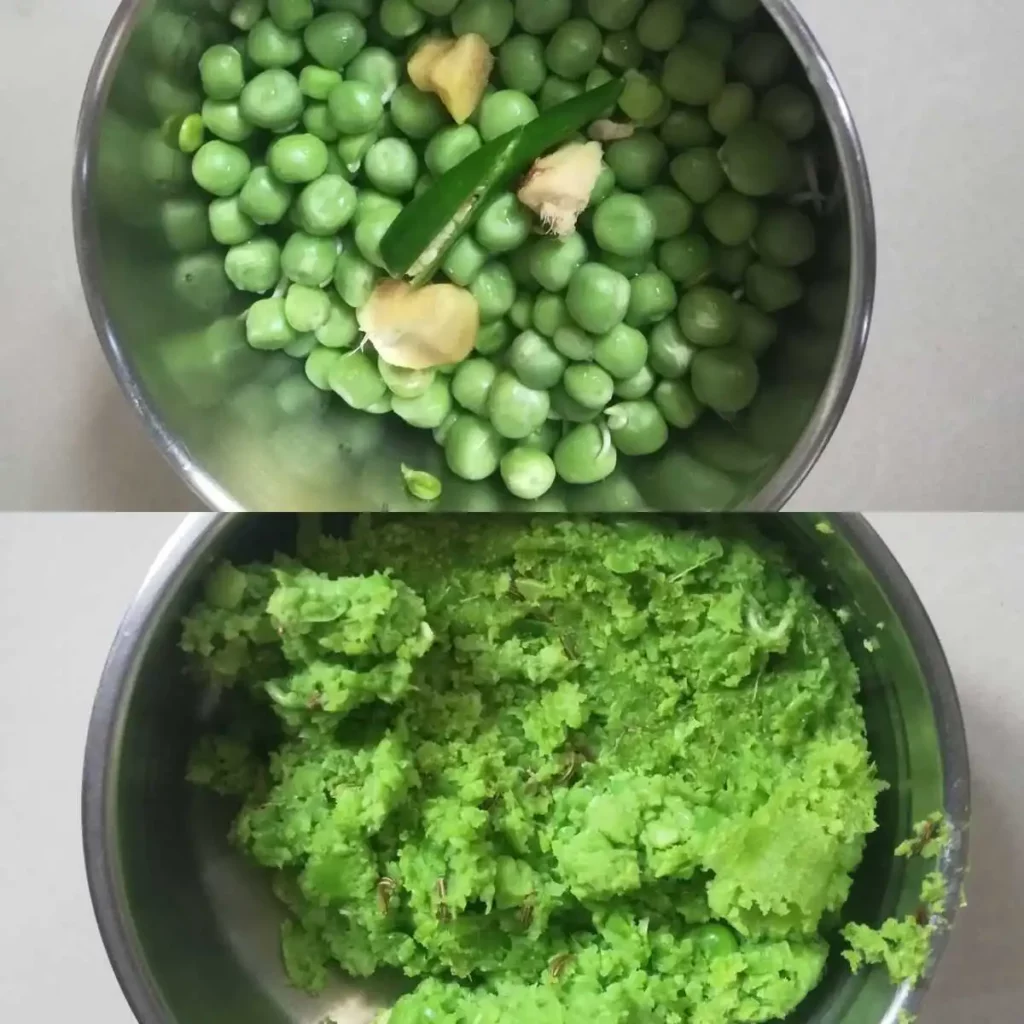 grinding of green peas with ginger green chilli