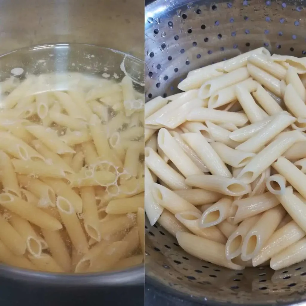 boiling pasta and draining the water