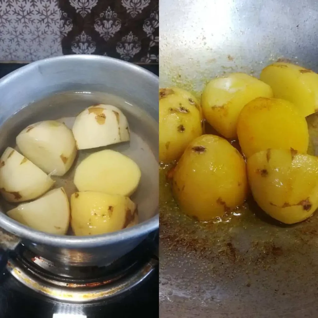 boiling potatoes and frying them
