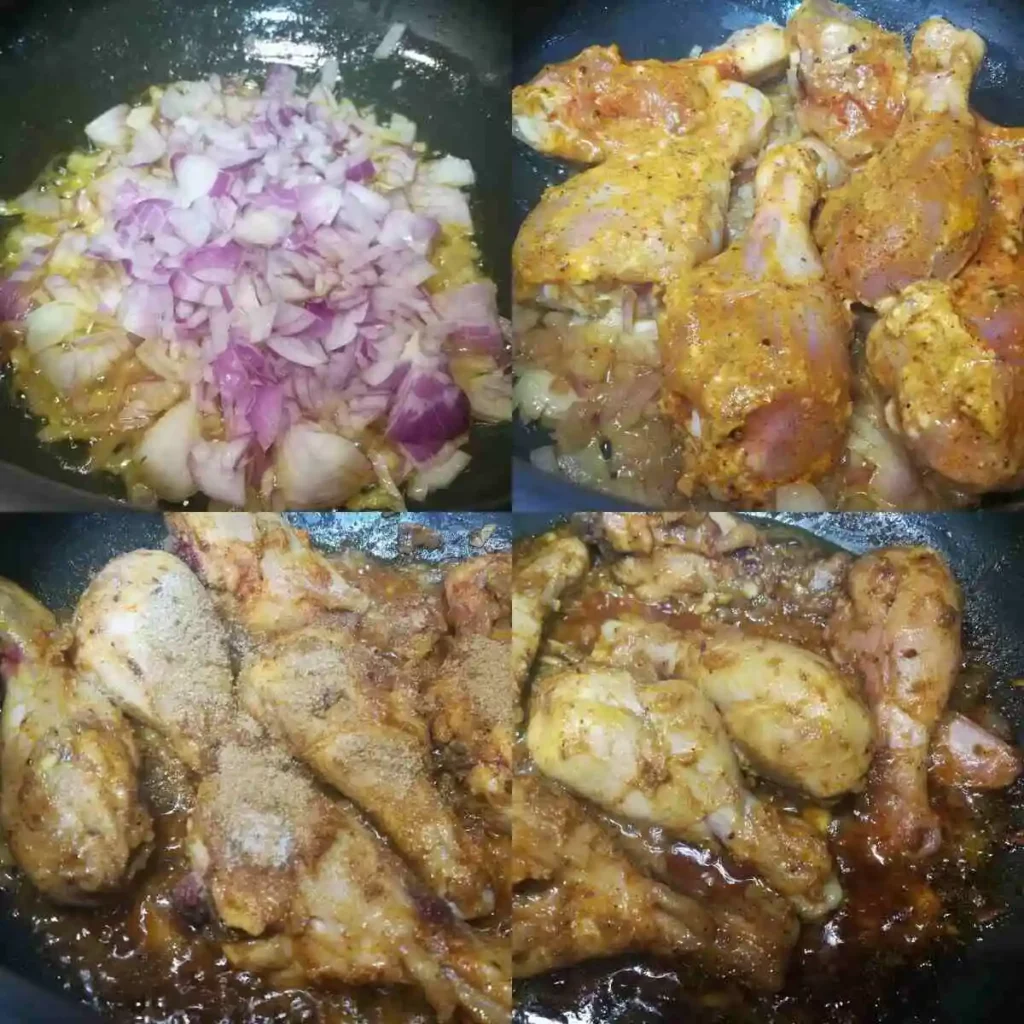 cooking chicken pieces stepwise