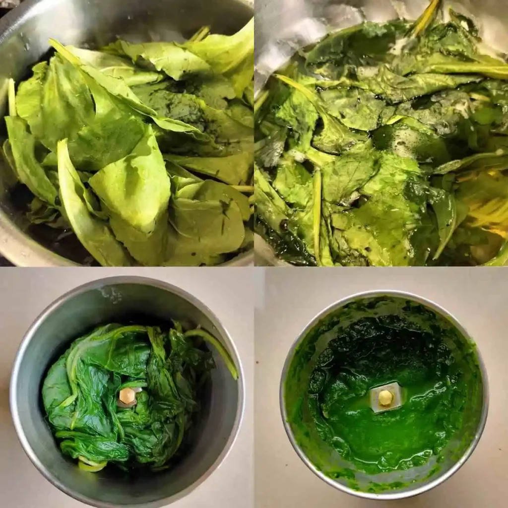 Making spinach puree stepwise