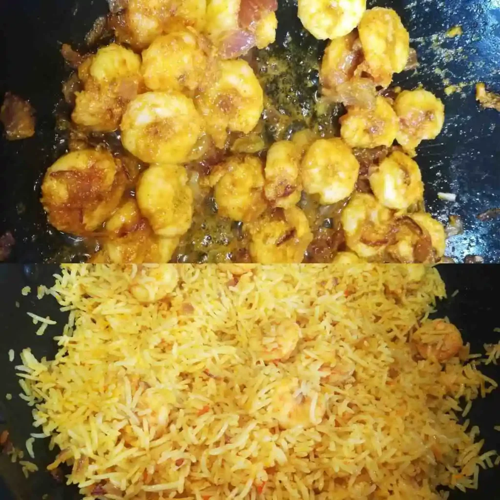 cooking prawn and later combining it with cooked rice