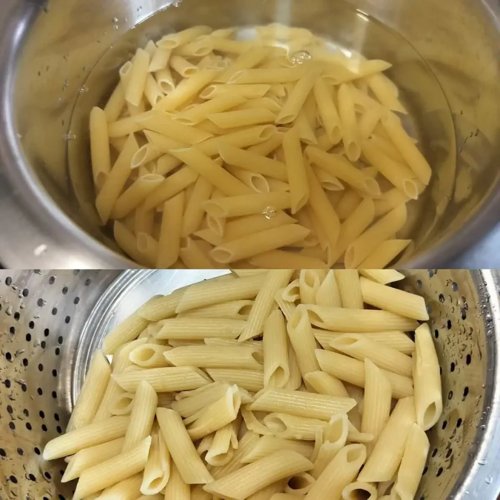 pasta is boiled and water is drained