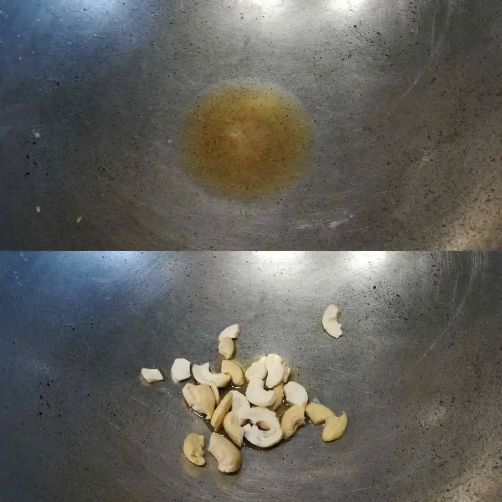 Frying cashew nuts in ghee