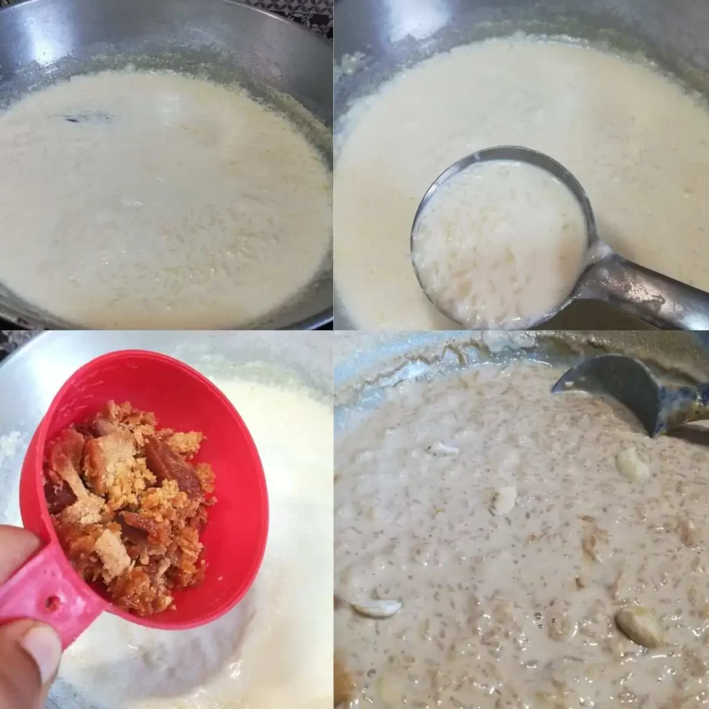 cooking rice in milk and adding jaggery