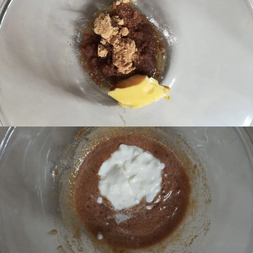 creaming butter and brown sugar and addition of curd