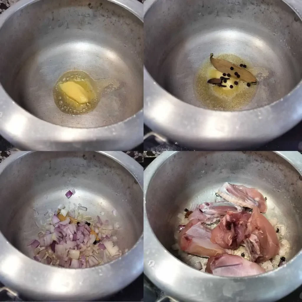 melting butter, adding spices, onion and chicken in a pressure cooker