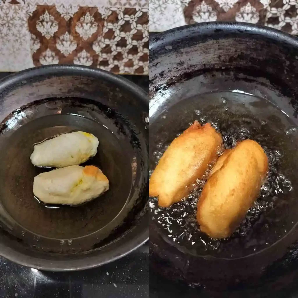 deep frying of potato stuffed bread roll