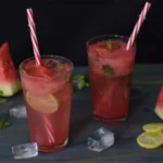 two glass watermelon mint virgin mojito served with two straws